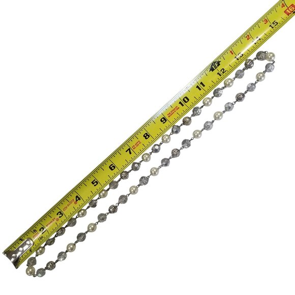 Crystals and Faux Pearls Rope Necklace with Silver Filigree Beads - Picture 6 of 9